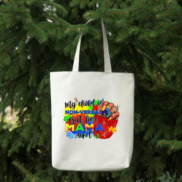 Women's Autism Mama Heavy Canvas Custom Cotton Tote Bag - Picture 1 of 3